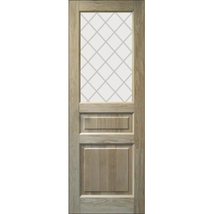 Дверь деревянная межкомнатная из массива бессучкового дуба, Классик, 3 филенки, со стеклом
